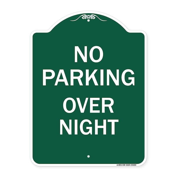 No Parking Overnight Parking Sign, Green & White Aluminum Sign, 18" x 24", GW-1824-23680